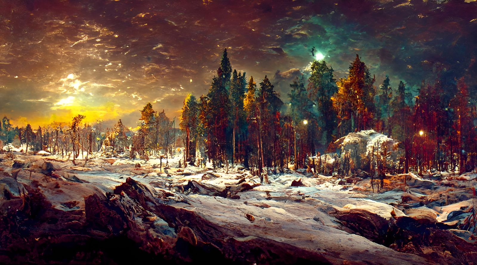 Post-Apocalyptic Winter Nightscape in Hyperrealism