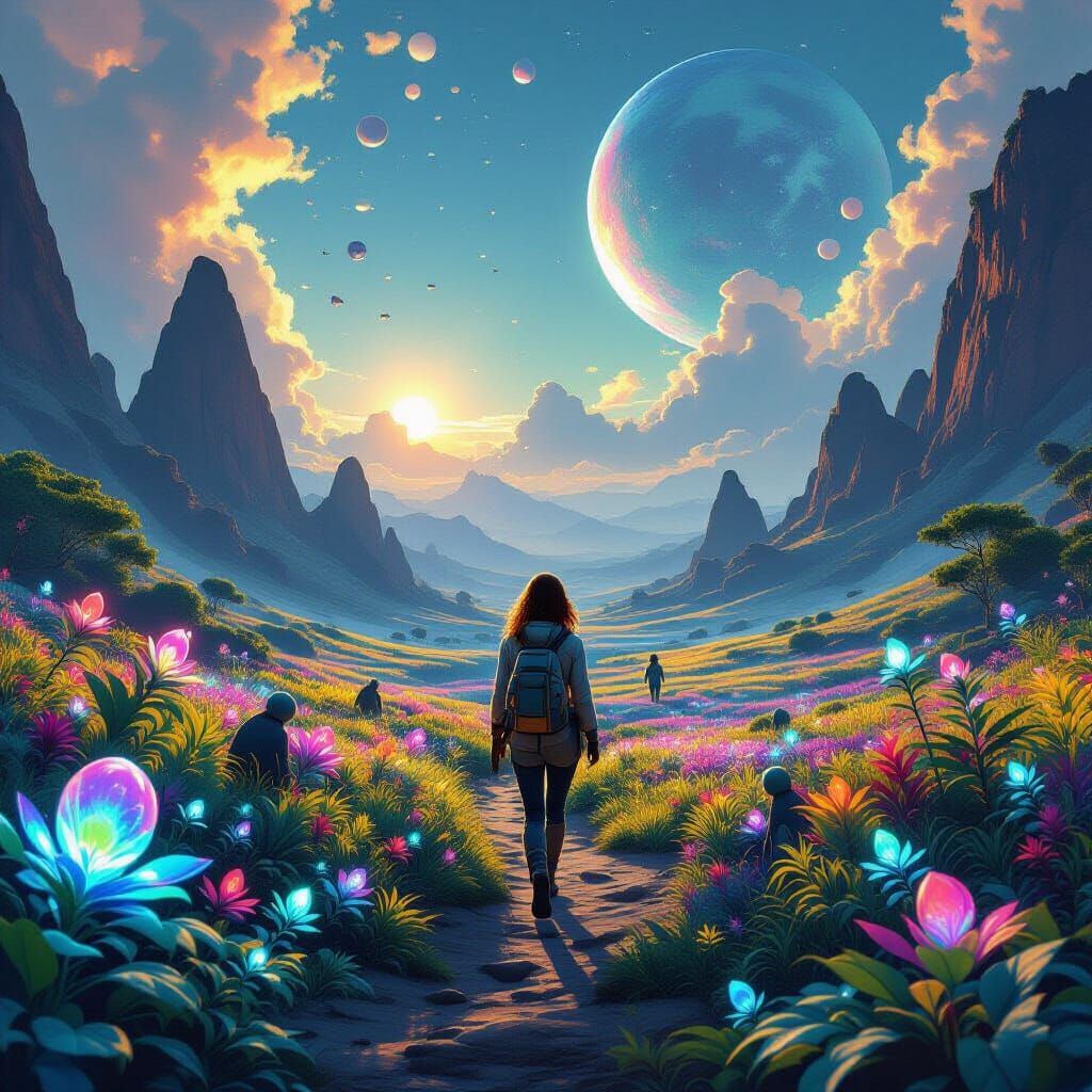 Lush Alien Planet Exploration in Dreamlike Style