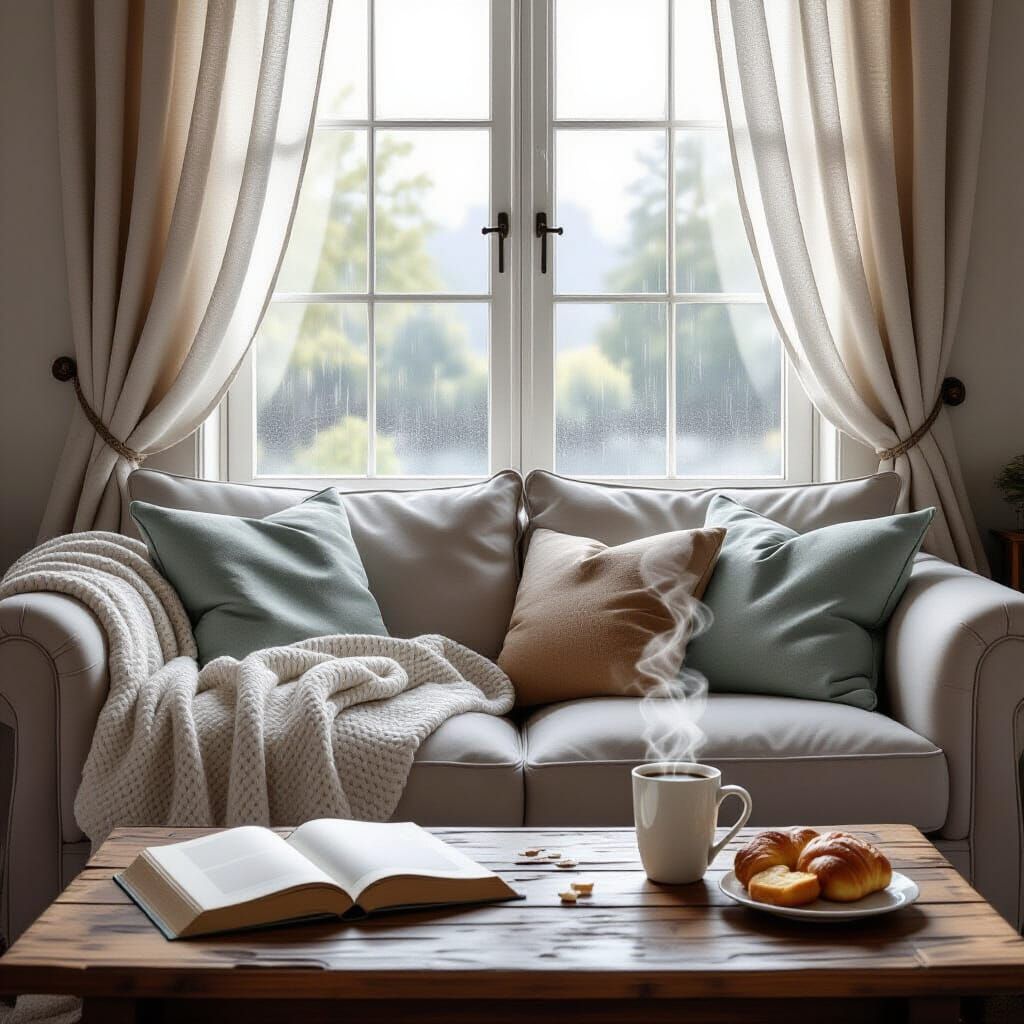 Tranquil Living Room on a Lazy Monday Morning