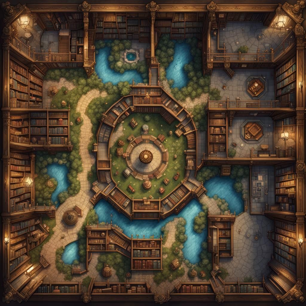 Fantasy Library Battlemap for Dungeons and Dragons