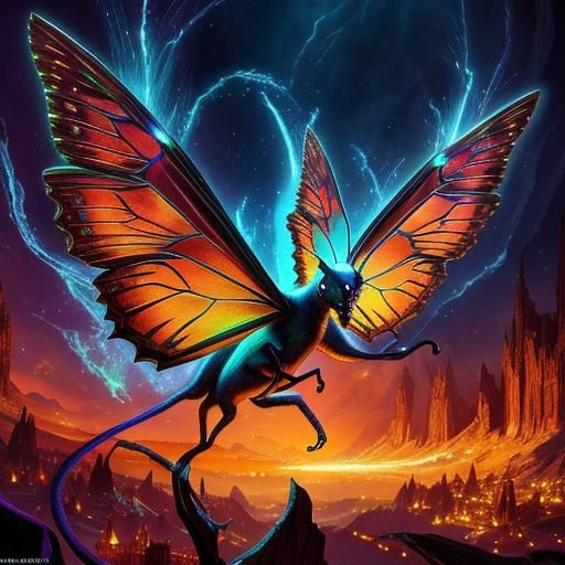 Emerald Butterfly in Mystical Night, Digital Art