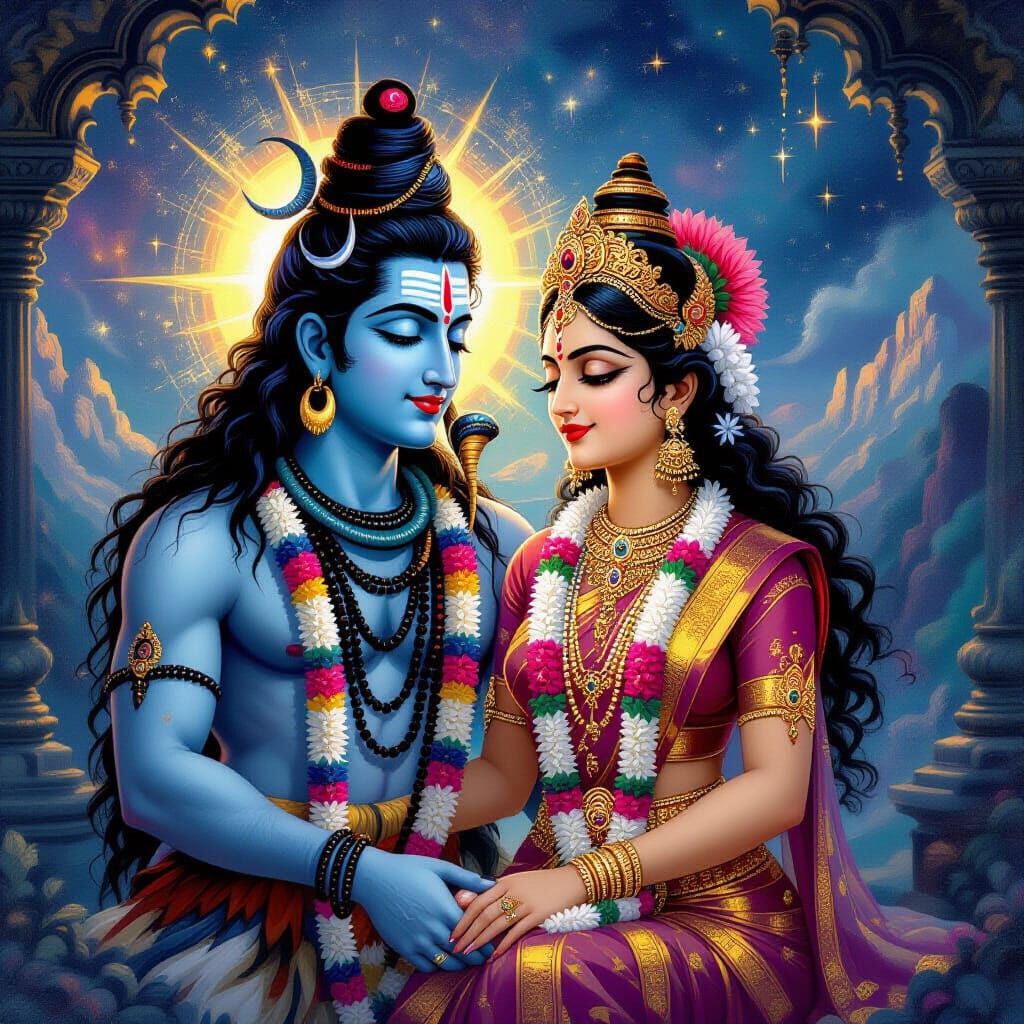 Lord Shiva and Parvati in Epic Mythological Art