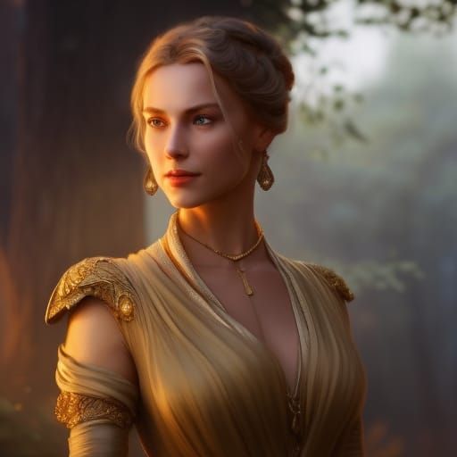 Woman with Braid Crown in Medieval Village