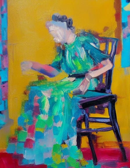 Expressive Woman in Abstract Oil Painting