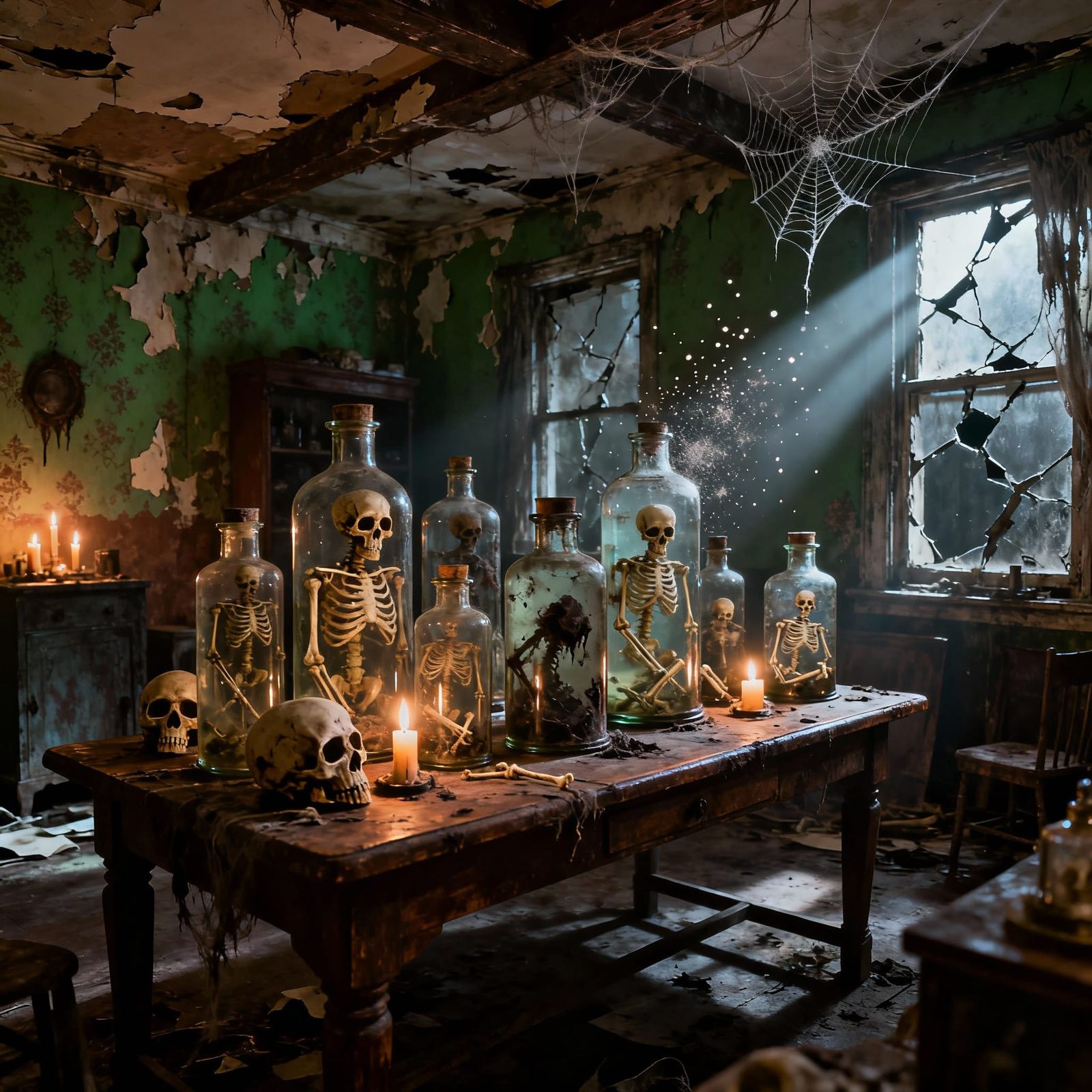 Macabre Room Filled With Skeleton Terrariums