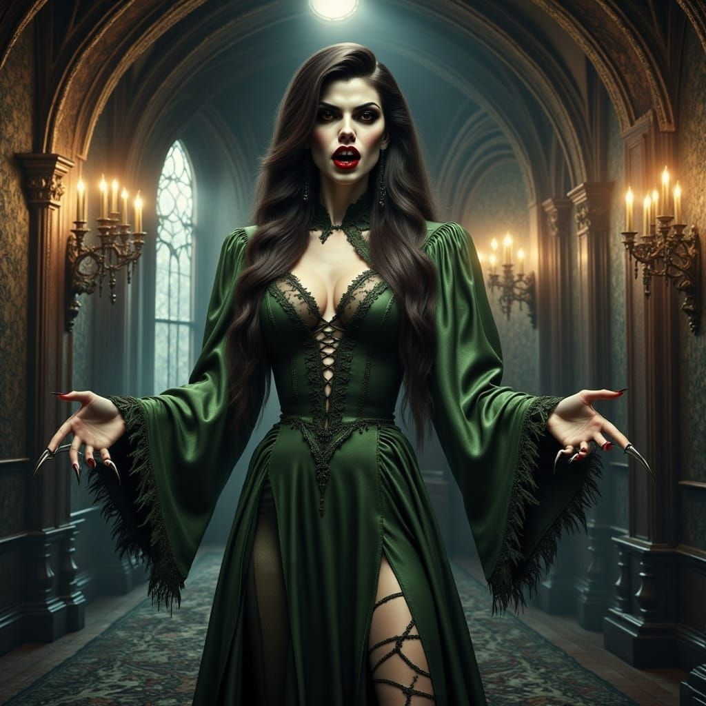 Ominous Vampire Woman with Metal Claws in Forest