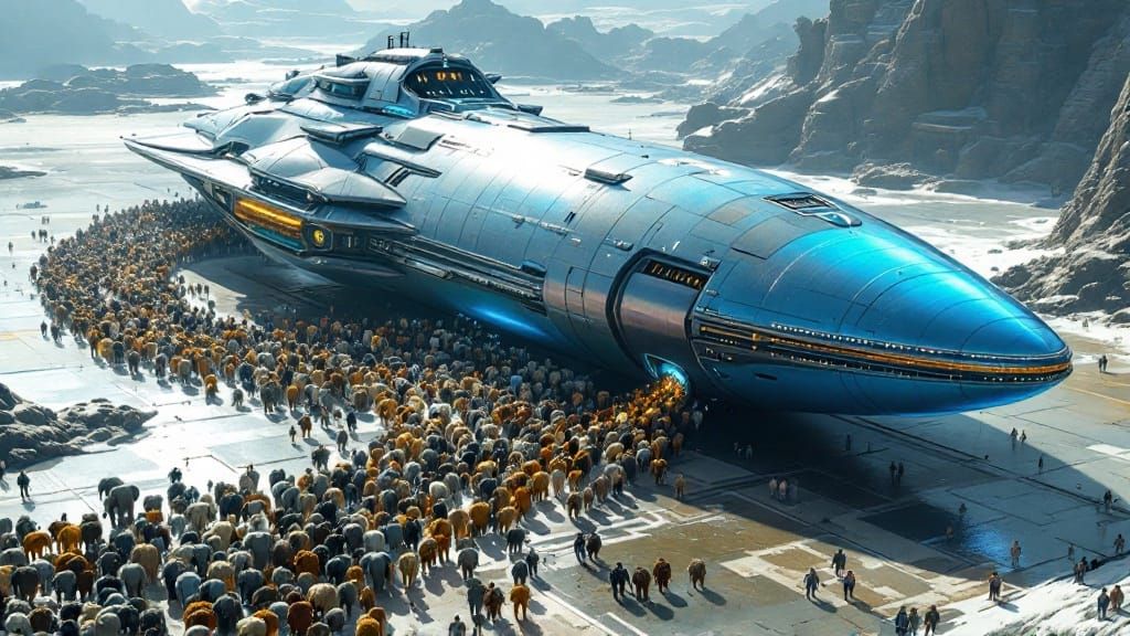 Iridescent Space Ark Dominates Futuristic Landing Pad on Ear...