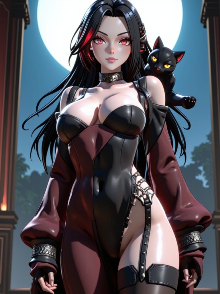 Dhampir Warrior with Shadow Panther in 3D Anime Style