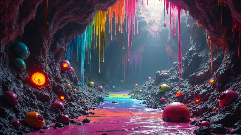 Psychedelic Dripping Paint Cave with Cryptids
