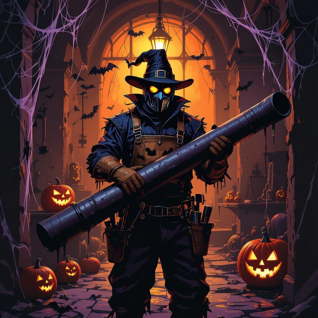 Pipewelder in Spooky Halloween Costume with Large Pipe