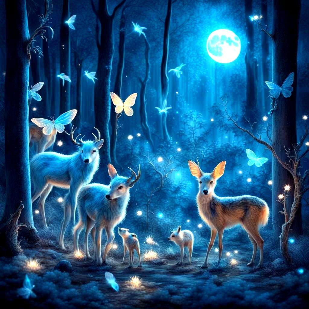 Enchanted Bioluminescent Fairy Forest at Full Moon