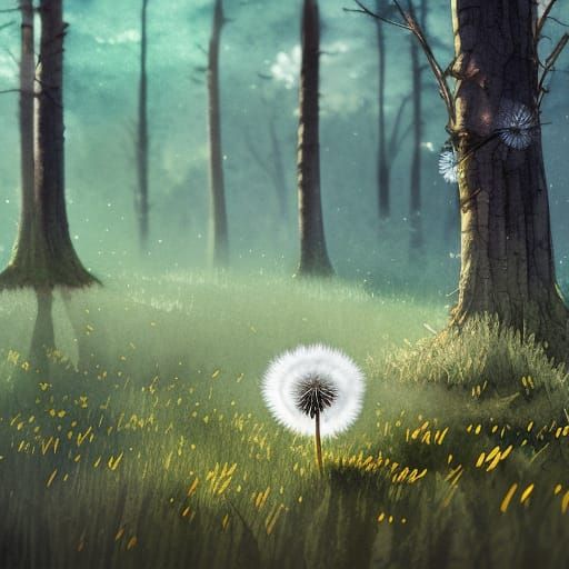 Dandelion in Spring Forest Watercolor Illustration