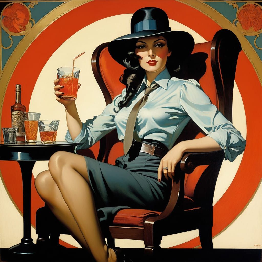 Magnificent Femme Fatale in a Stylish Vintage Art Deco Setti...