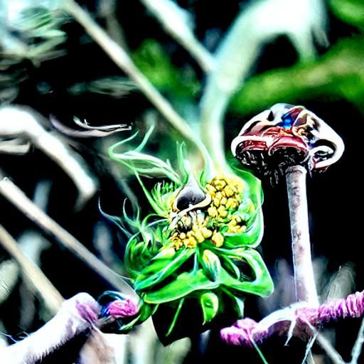 Psychedelic Mushrooms in Forest with Smoking Pipe