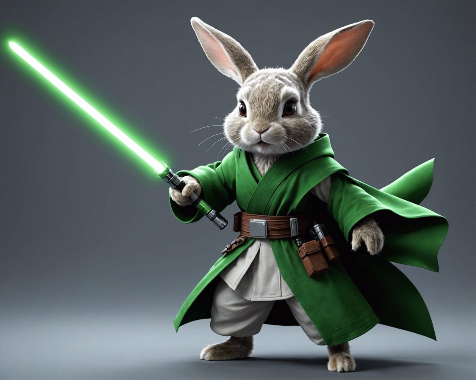 Rabbit Jedi with Lightsaber in Anime Style