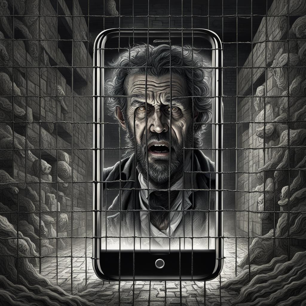 Man Trapped Inside Cell Phone: Dramatic Digital Art