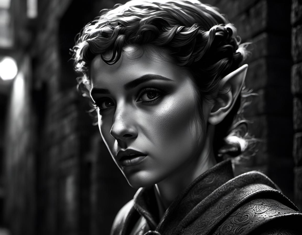 Noir Elf Portrait in Dark Alley