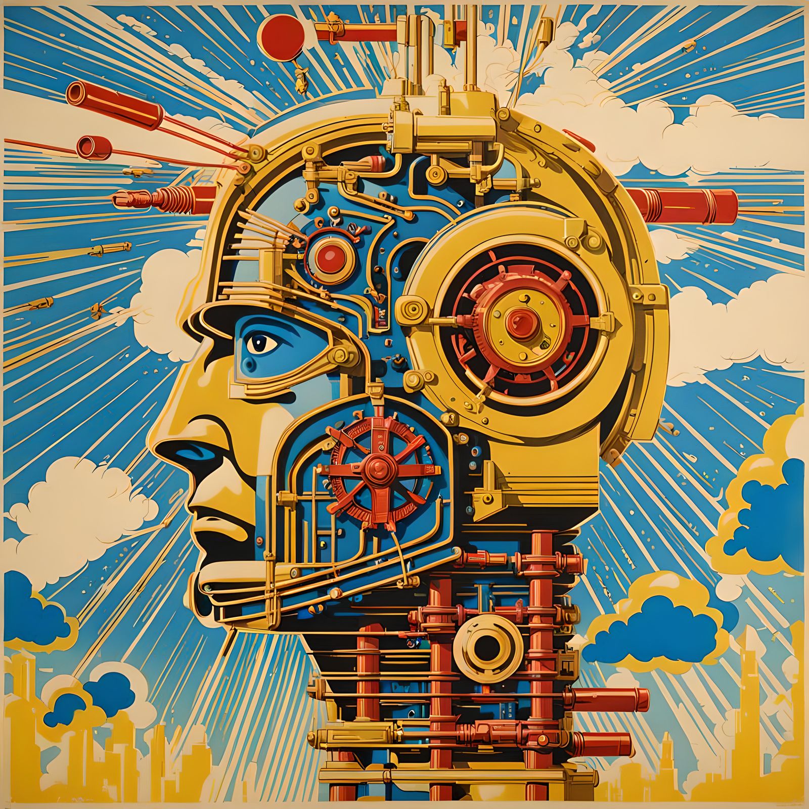 Retro Sci-Fi Cyborg with Visible Robotics