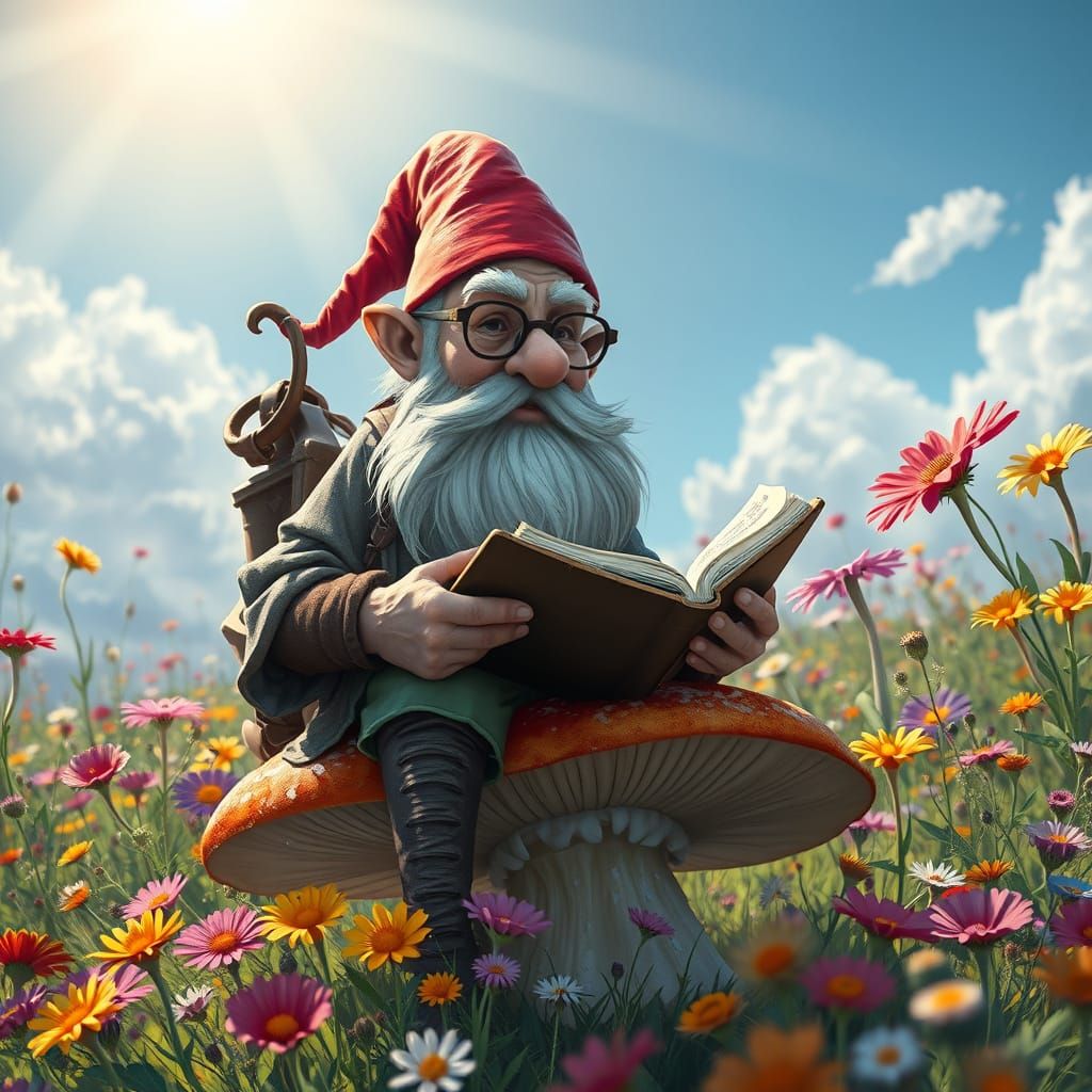 Enchanted Gnome Amidst a Vibrant Wildflower Meadow