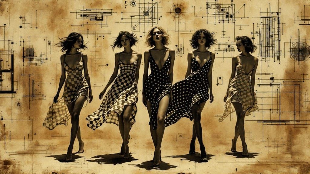 Checkered Dancers in Technical Drawing Scene