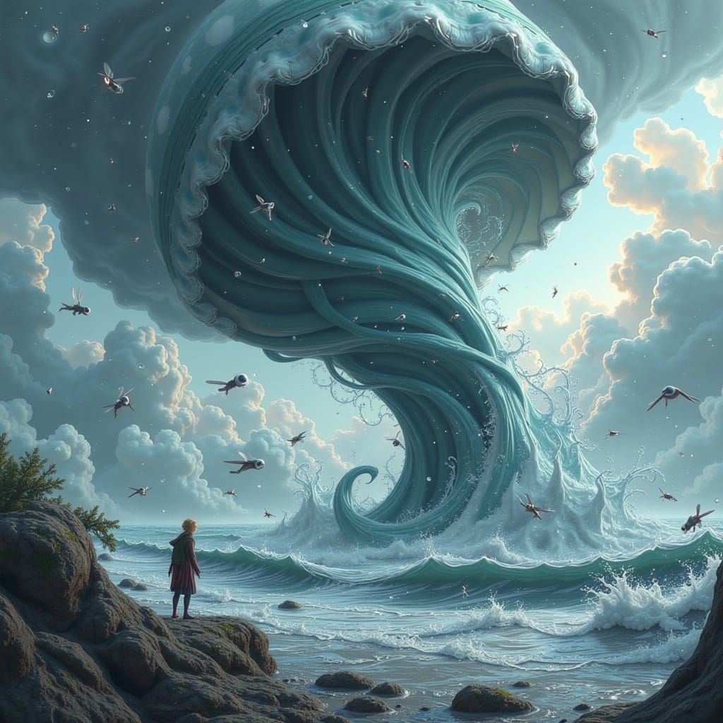 Tsunami vs Tornado in Dystopian Sci-Fi Style