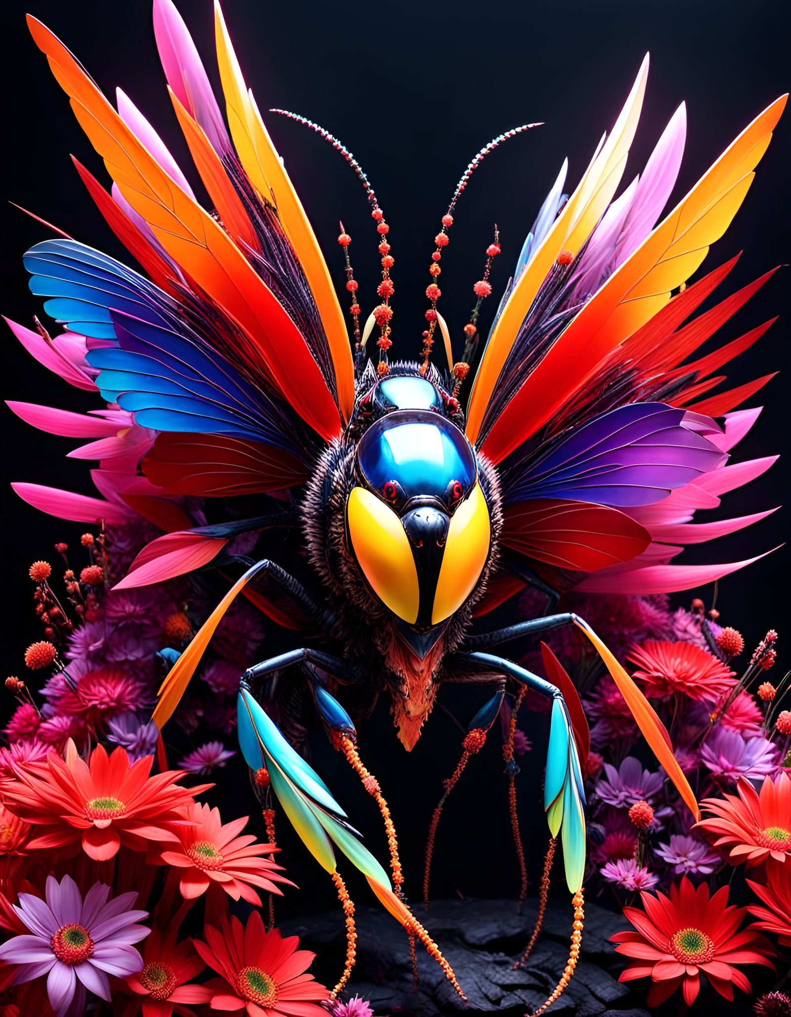 Alien Insect-Bird Chimera in Generative Art Style