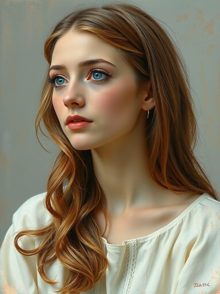 Sad Woman with Blue Eyes in Art Nouveau Style