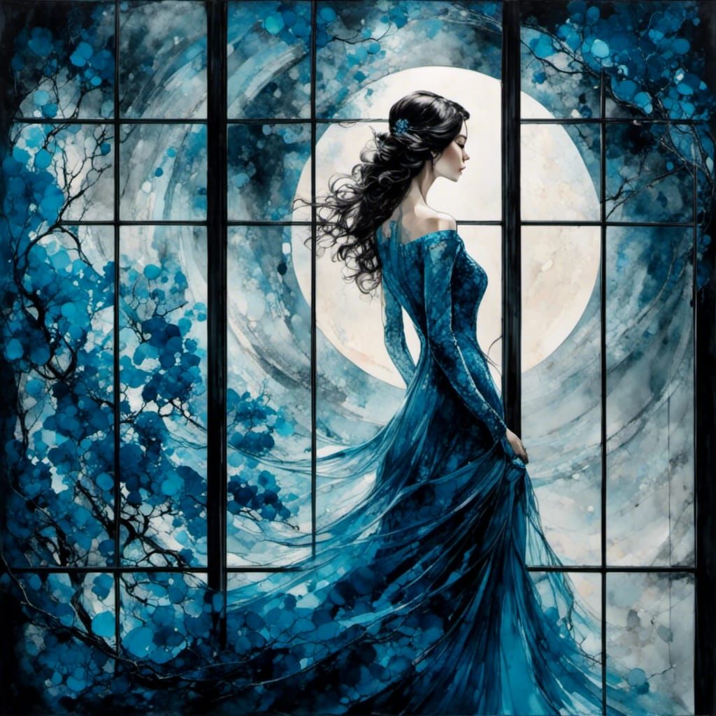 Magnificent Woman in Moonlight Illustration