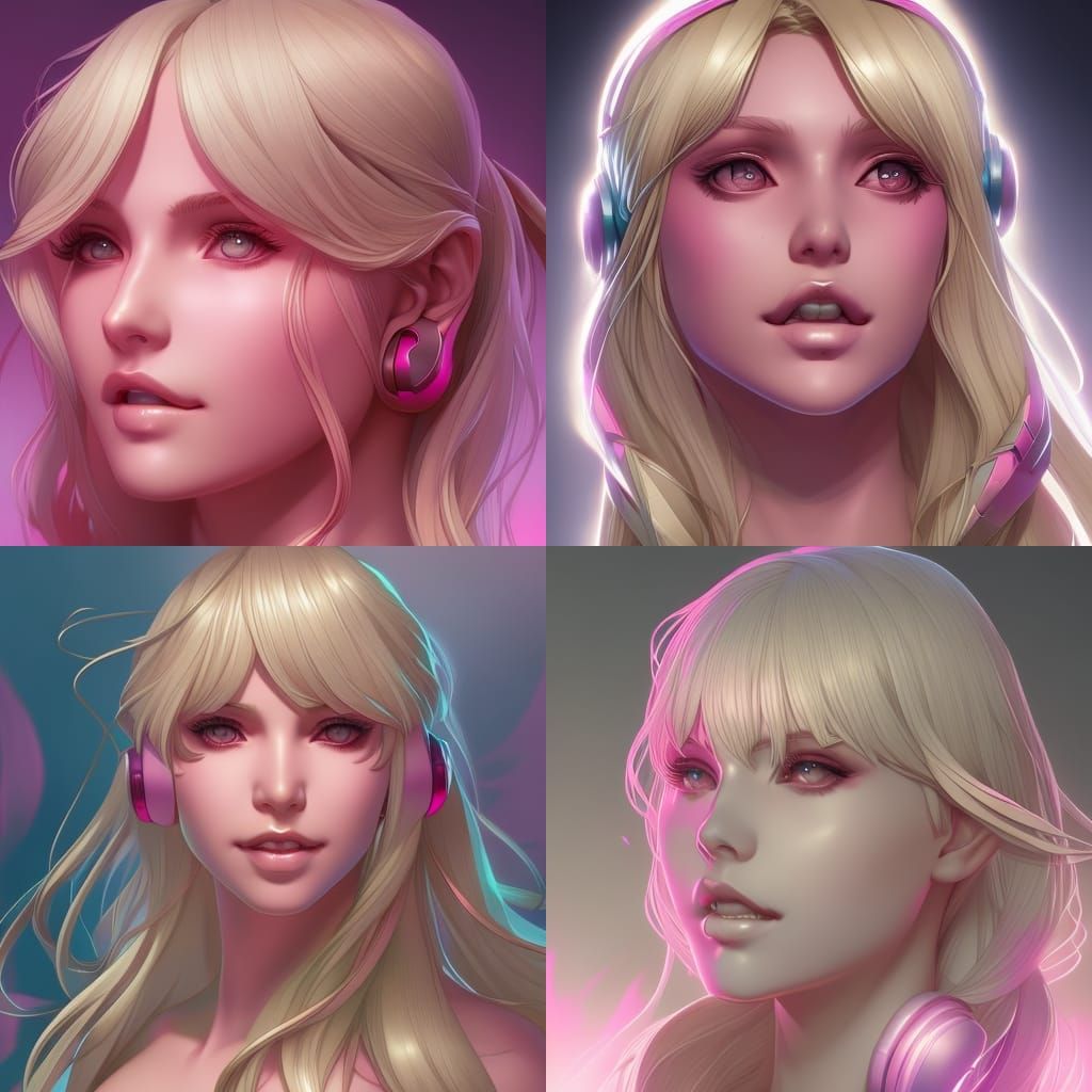 Blonde Girl Portrait with Pink Bikini, Digital Art