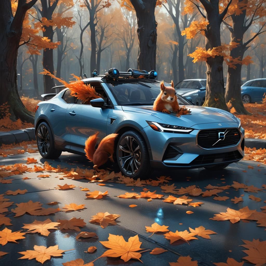 Squirrel on a Futuristic Car: Fantasy Concept Art
