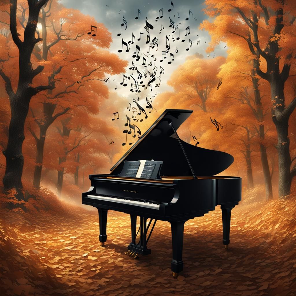 Autumn Scene Composed of Musical Notes