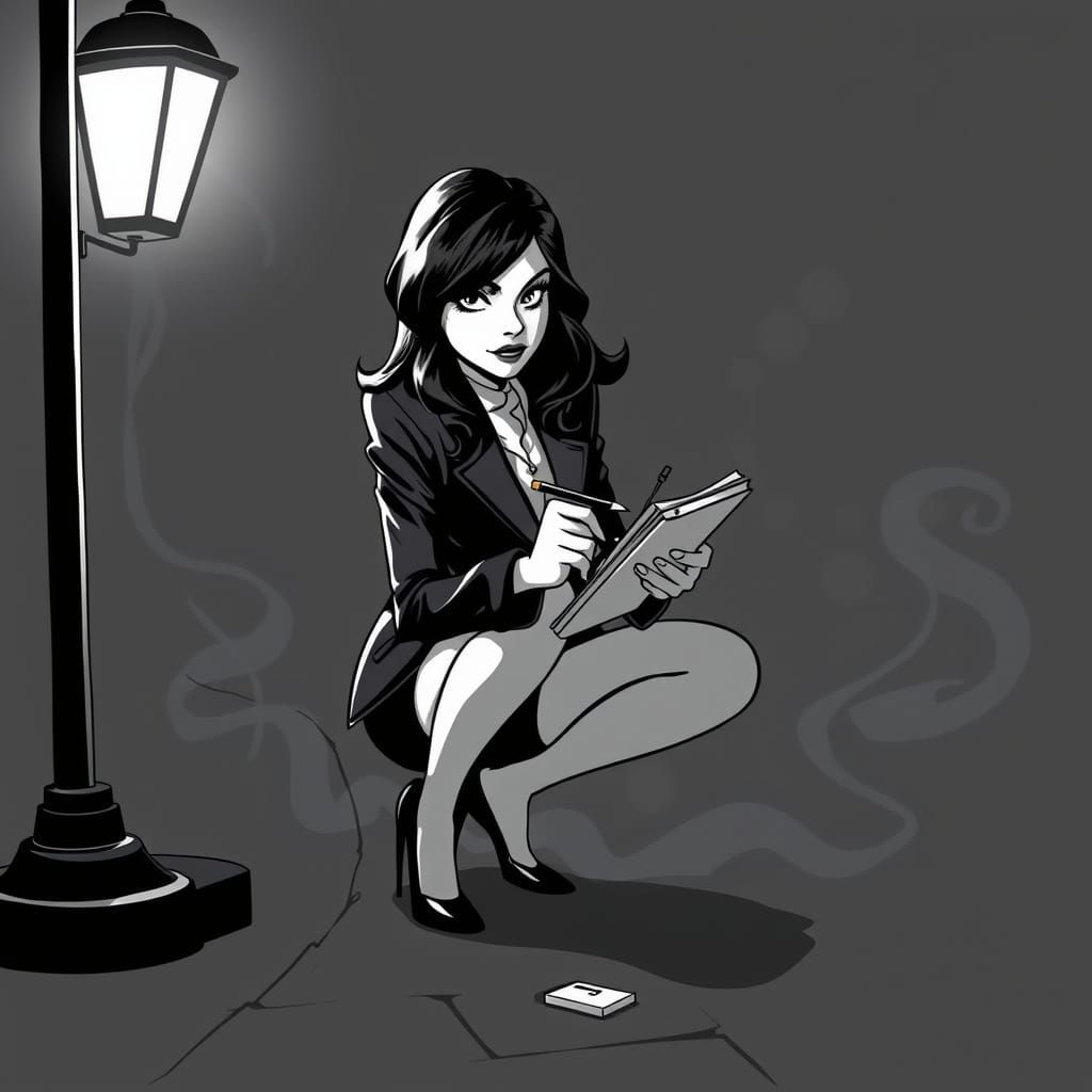 Noir Detective in Black and White Cartoon Style