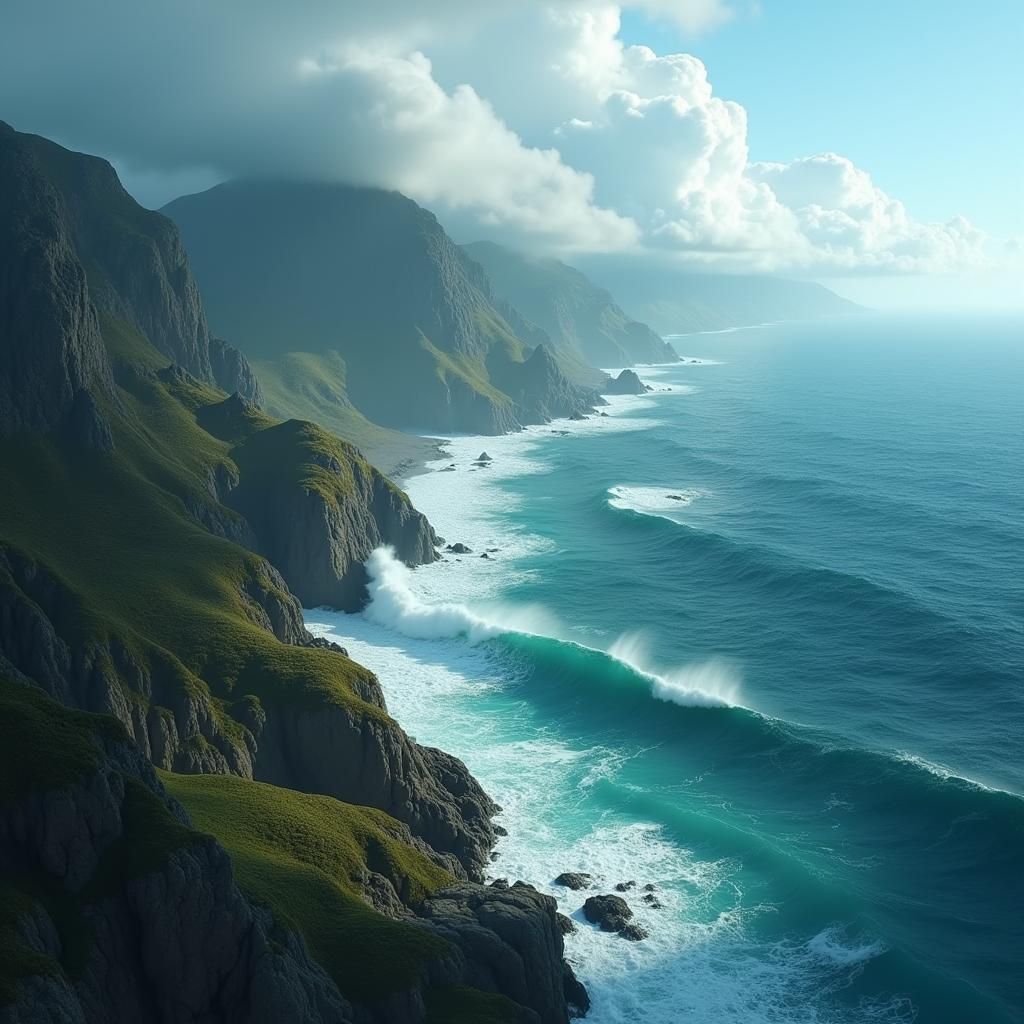 Turbulent Ocean Waves Crashing on Shoreline