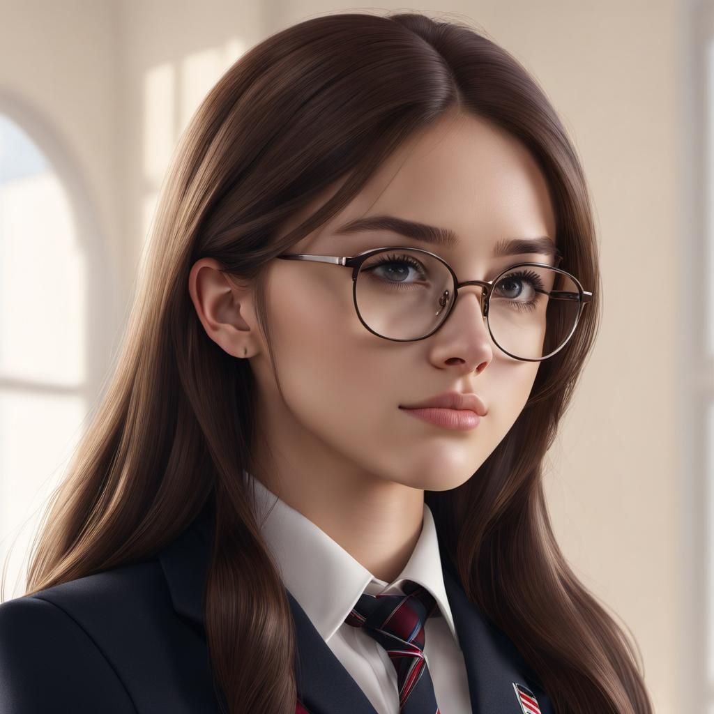 Cute Teen Student in School Uniform, Photorealistic