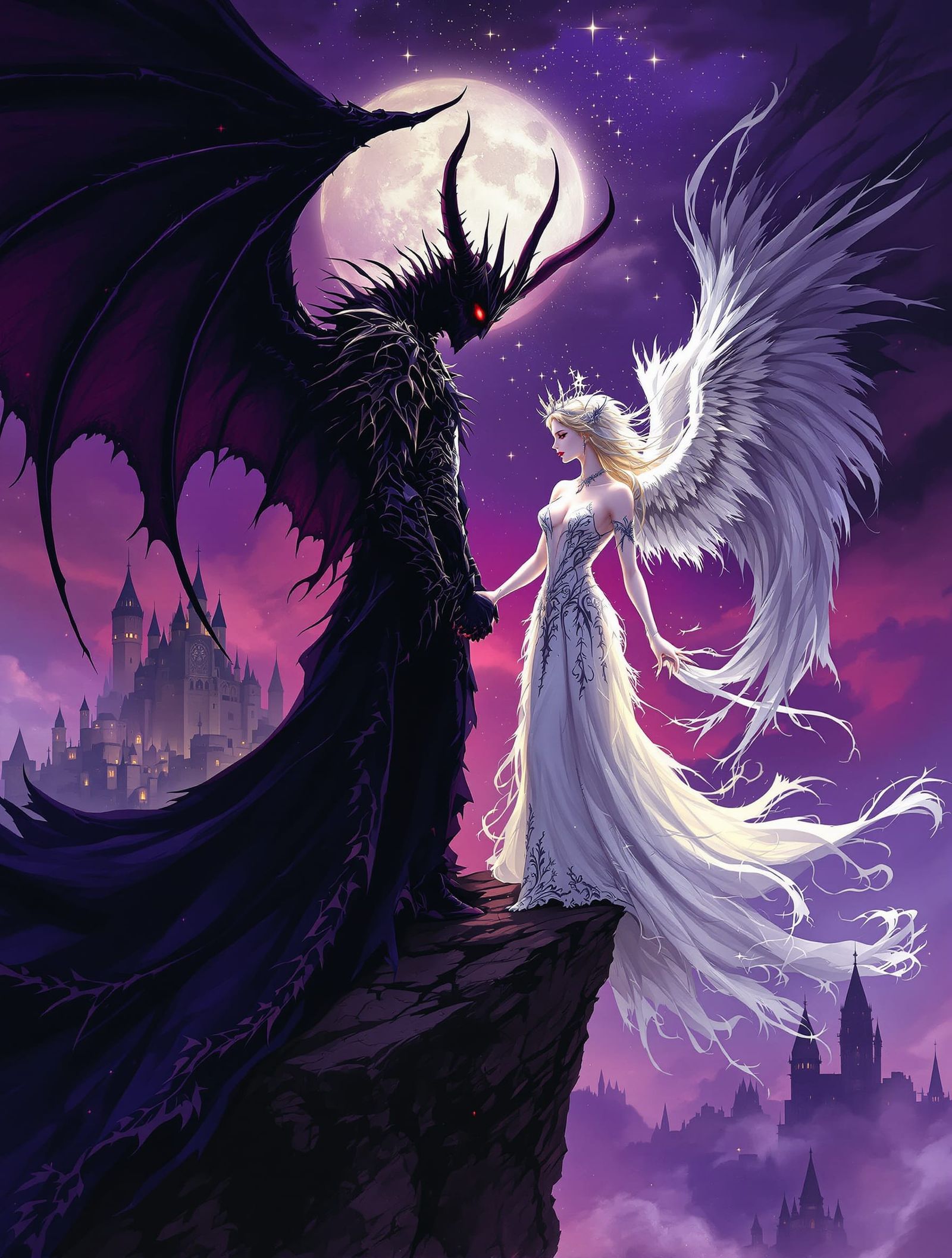 Gothic Romance: Demon King and Angelic Vampire Embrace