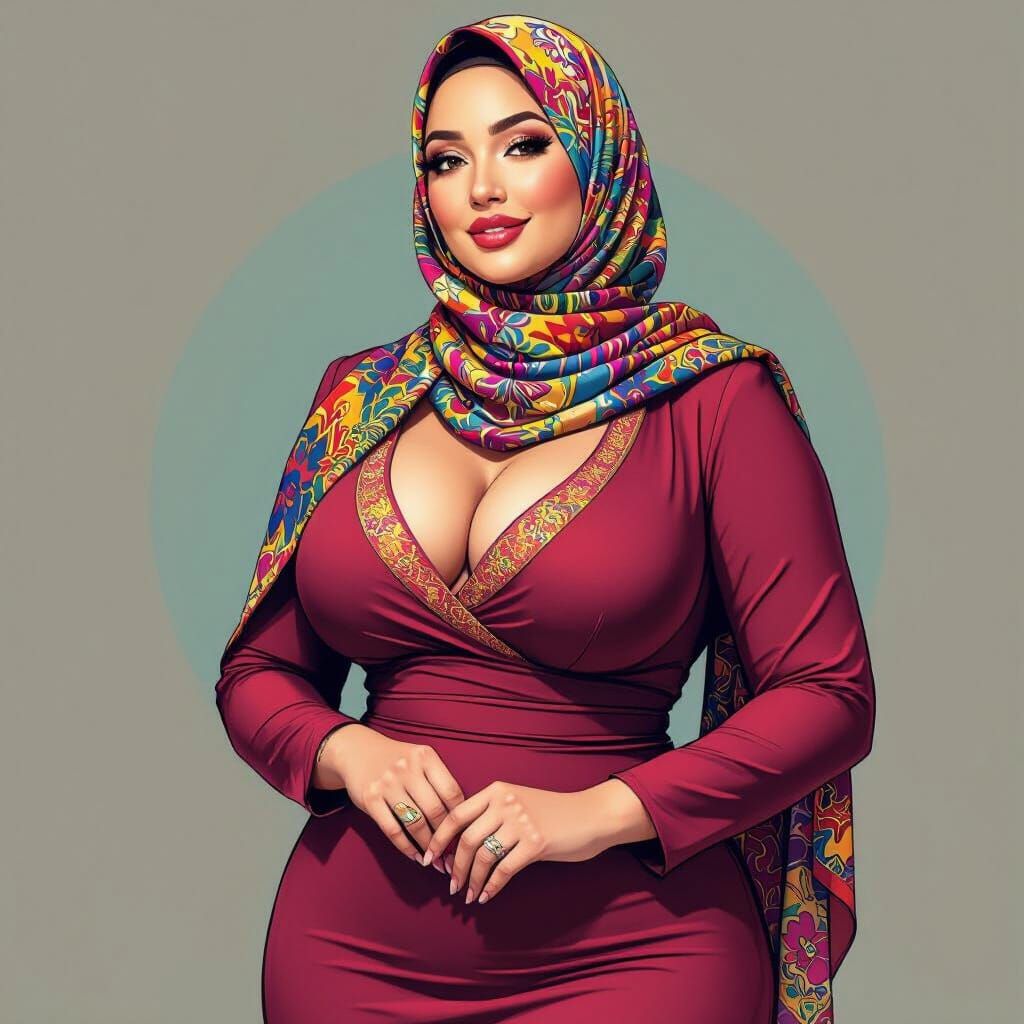 Confident Plus-Size Woman in Stylish Hijab