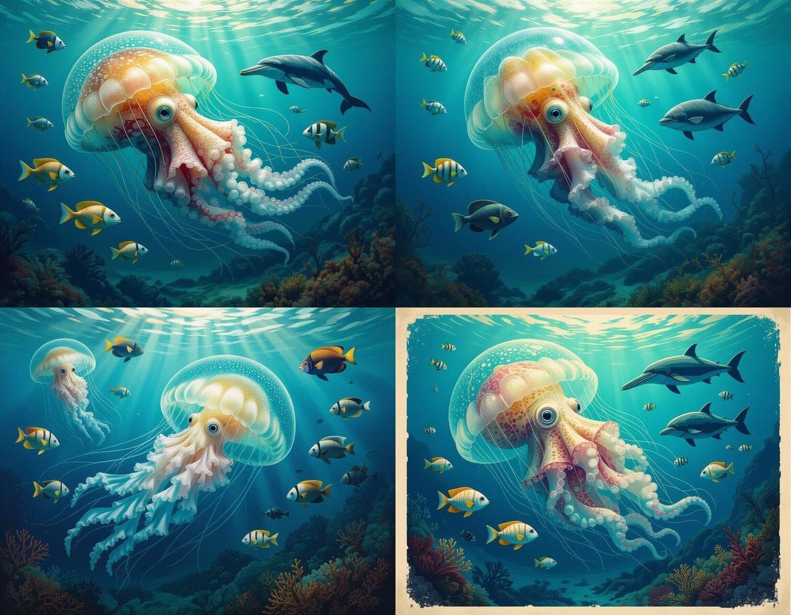 Surreal Deep Sea Hybrid Creature in Romantic Style