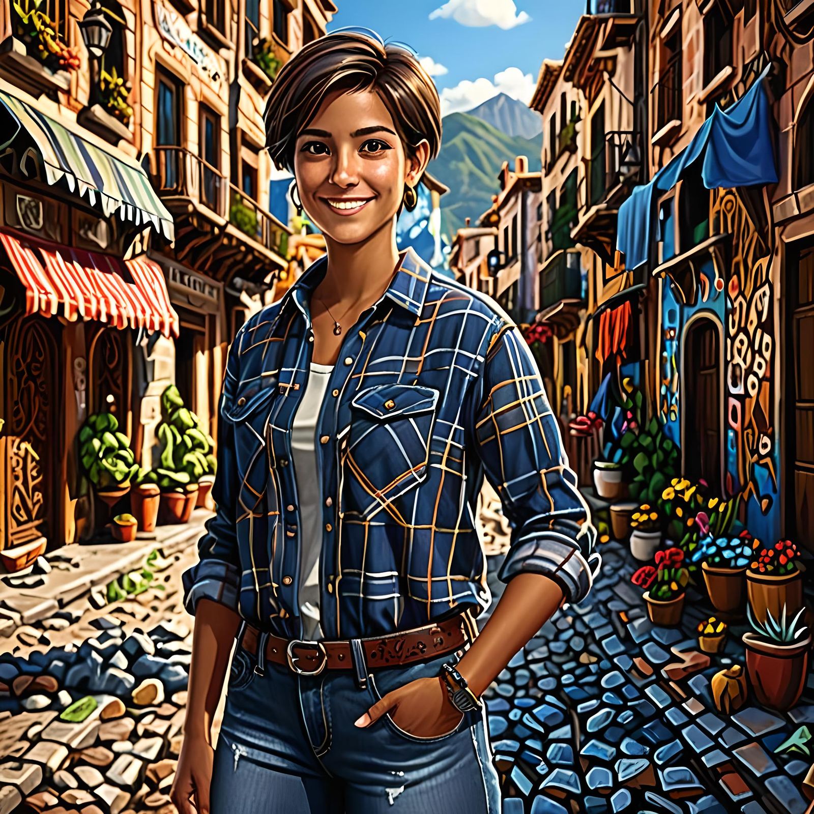 Smiling Latina Reporter in Detailed Fantasy Art