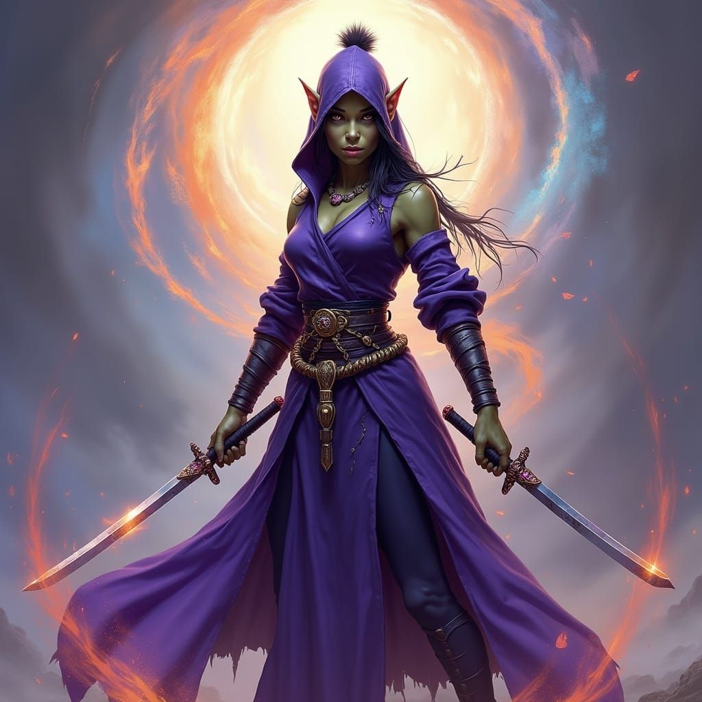 Half-Orc Monk in Sci-Fi Fantasy Style