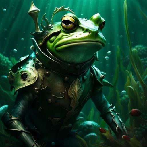 Underwater Frog Knight: Dark Fantasy Masterpiece