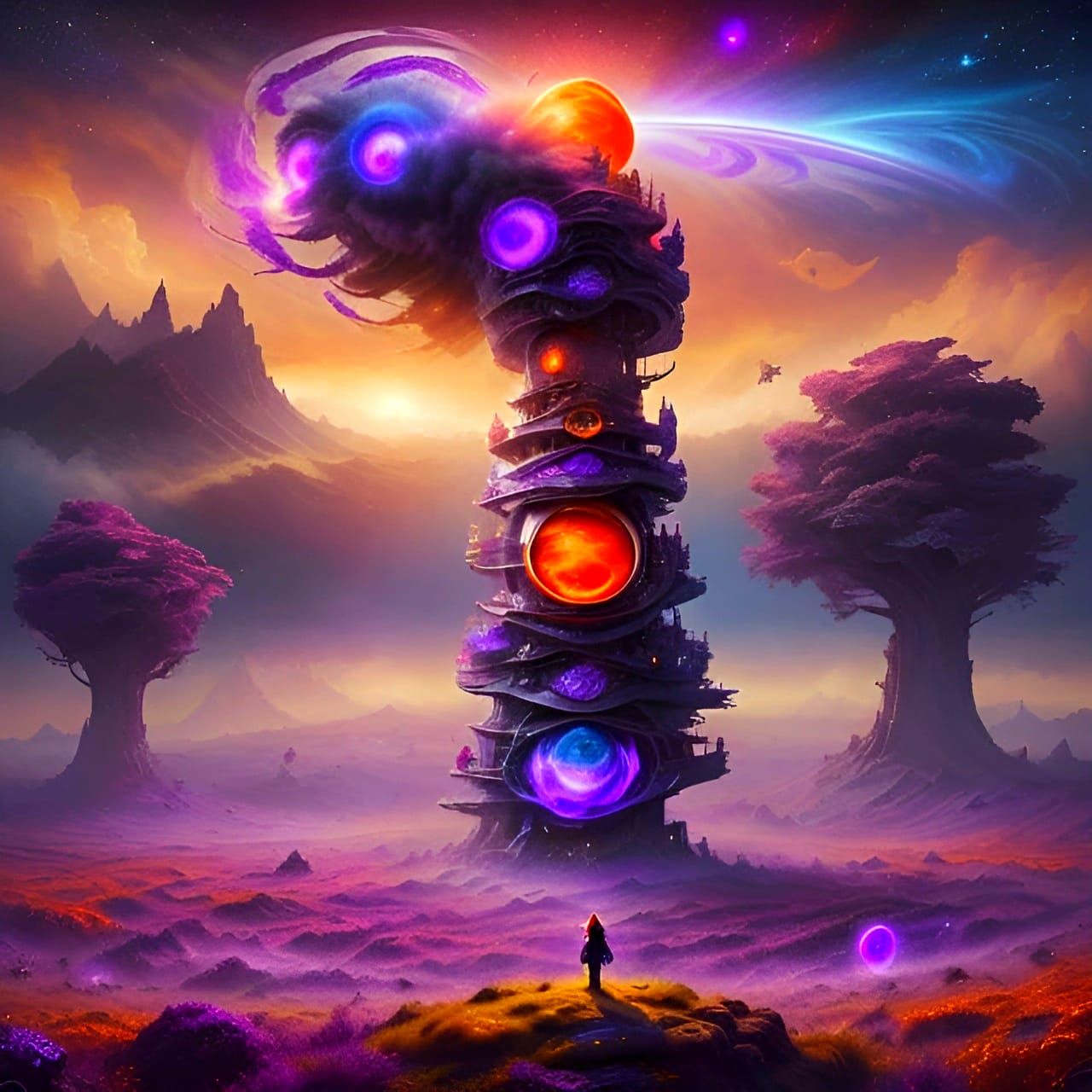 Ethereal Cosmic Landscape in Vibrant Purple Hues