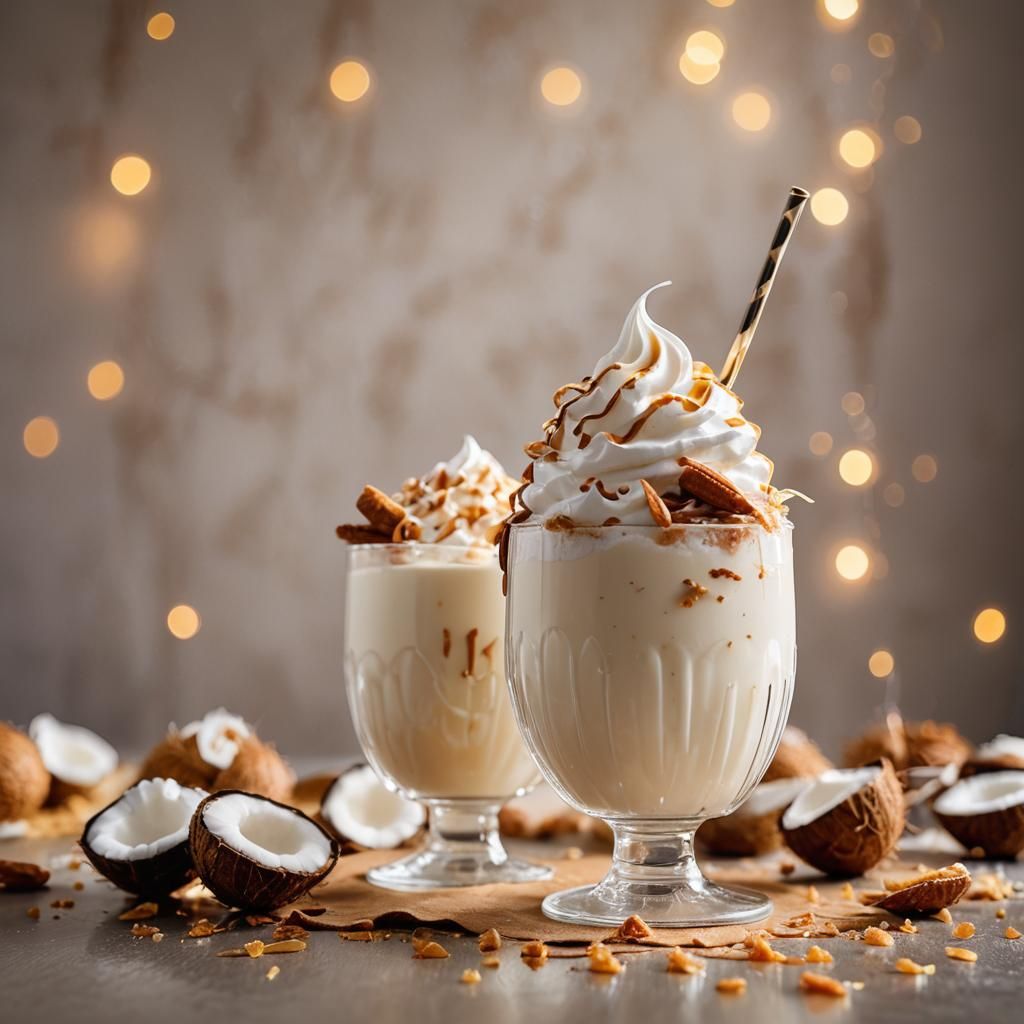 Coconut Milkshake with Vanilla Ice Cream in Golden Light