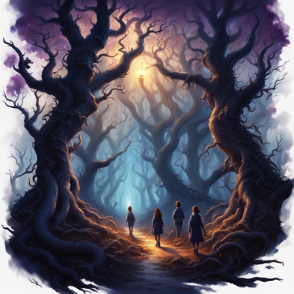 Treacherous Forest Path in Dark Fantasy Style