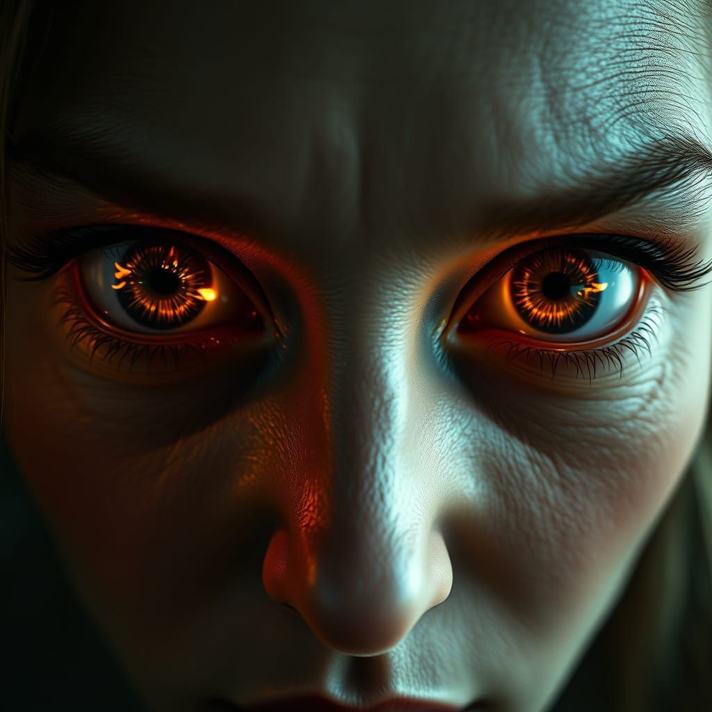 Unsettling Hyperrealistic Portrait of a Woman with Infernal ...