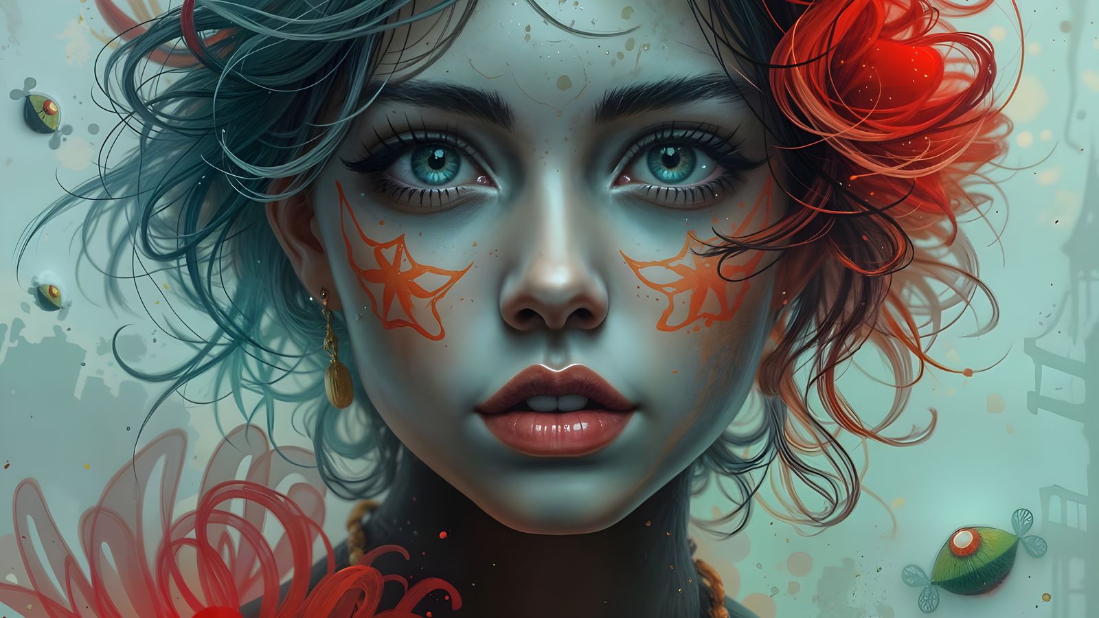 Ethereal Goddess with Cerise Hair and Emerald Eyes