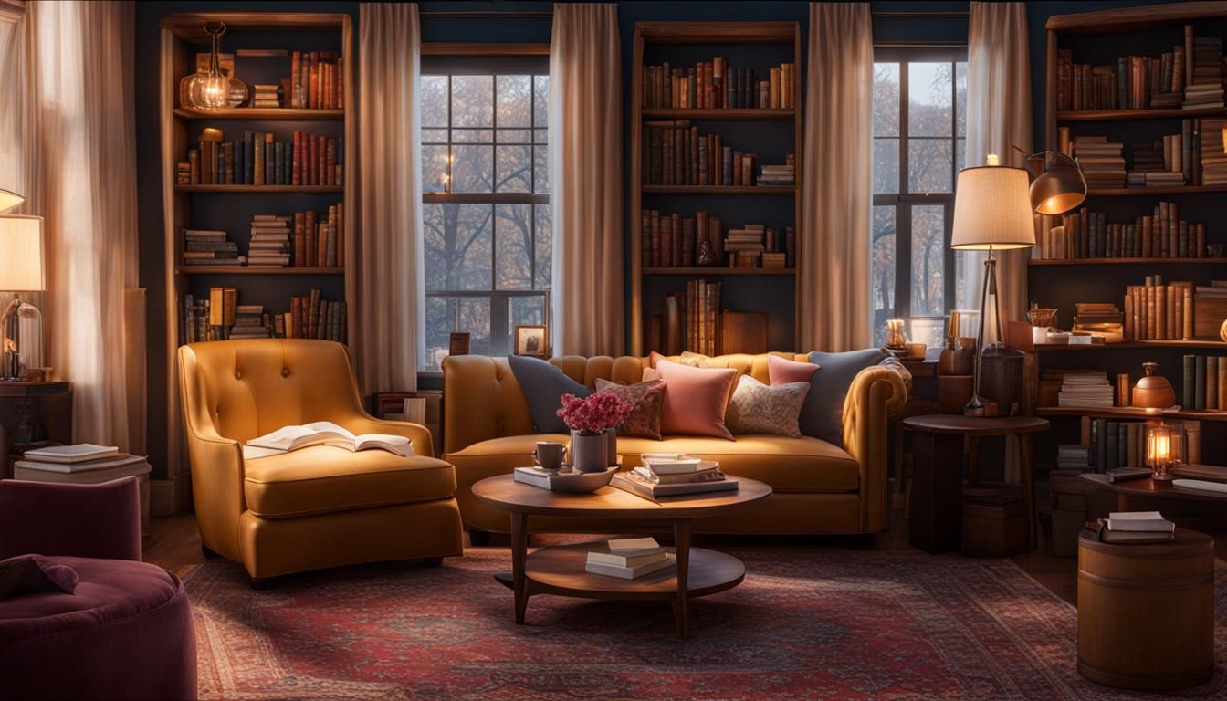 Hyperrealistic Cozy Room with Books and Coffee