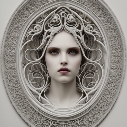 3D Marble Head with Filigree, Hyperdetailed Art