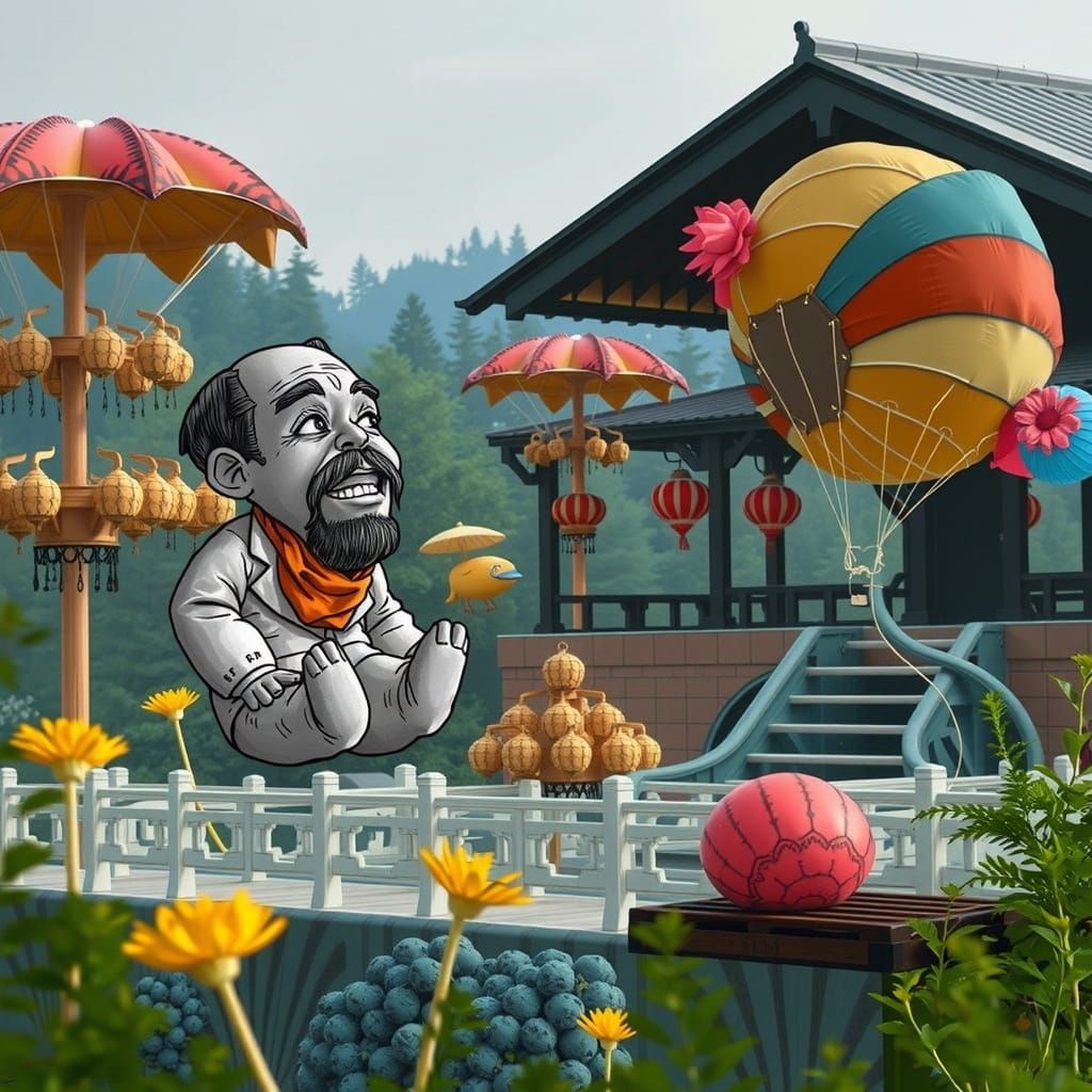 Vinyl Figures in Forest, Linocut Style