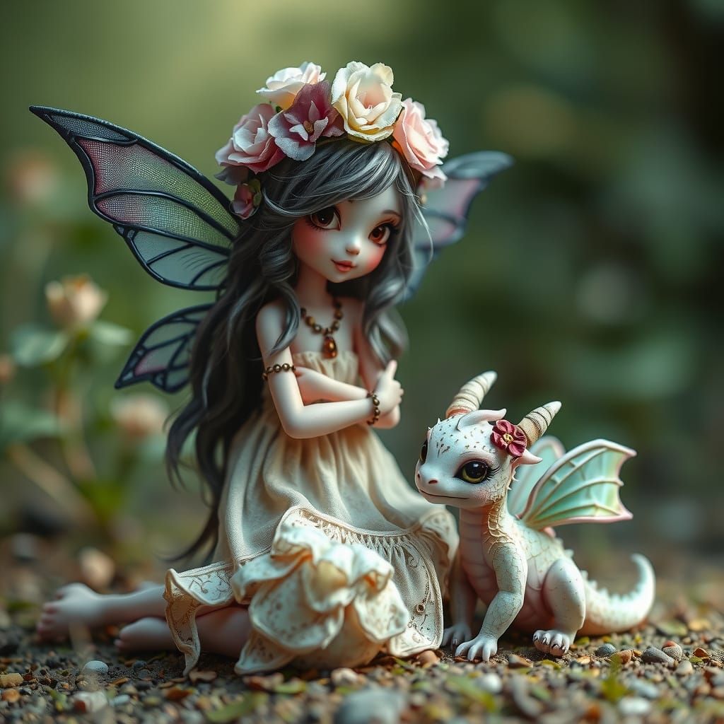 Gothic-Hippie Fairy with Baby Dragon, Amy Brown Style