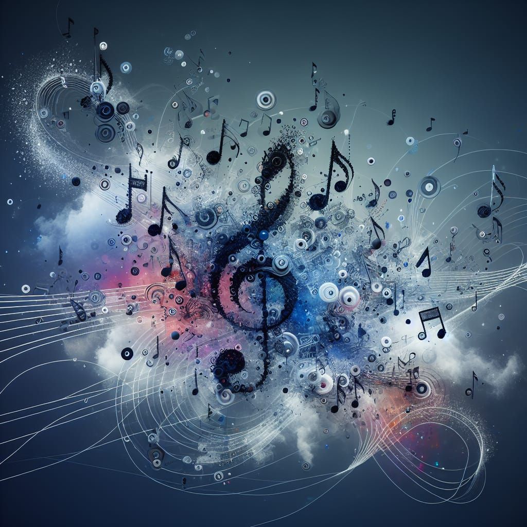 Dancing Musical Notes in Abstract Composition